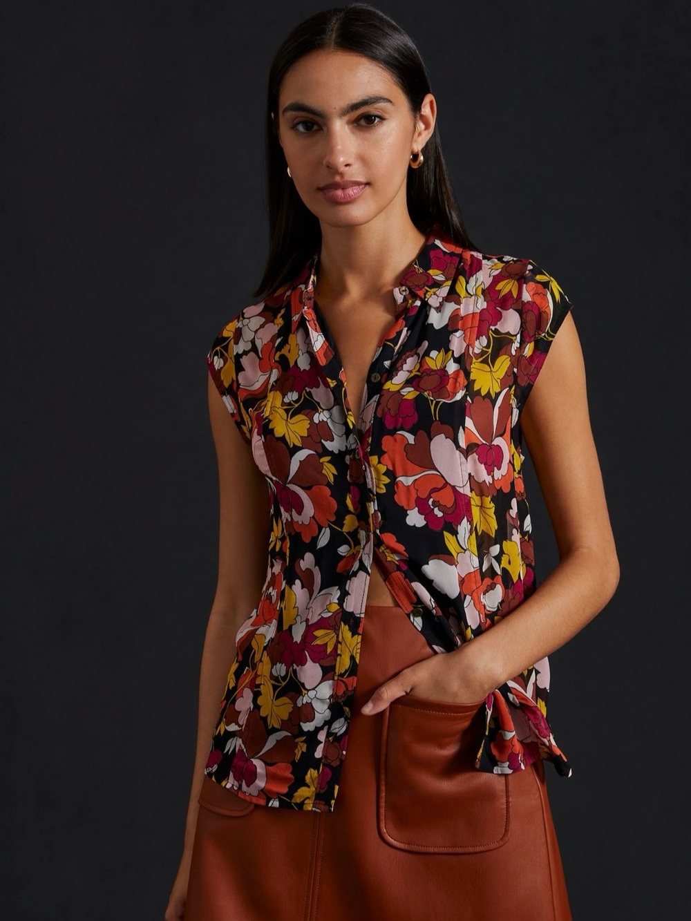 Maeve By Anthropologie Retro Vintage Floral Printed Short Sleeve